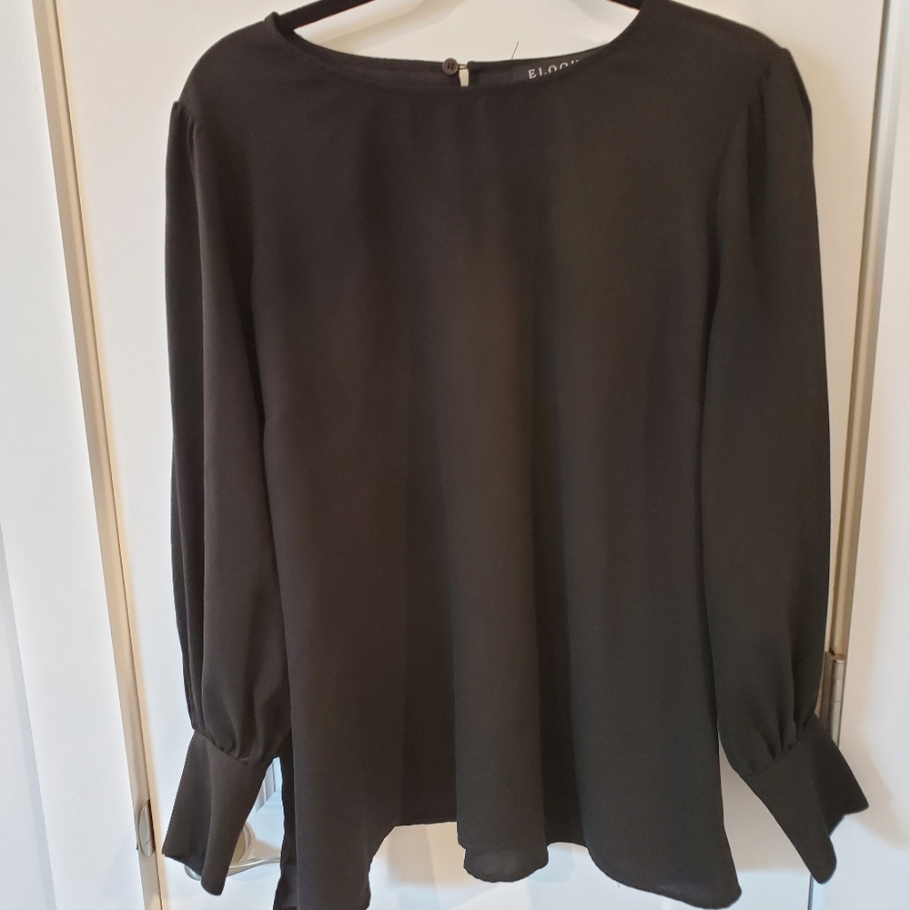 Eloquii Black Blouse with pearl buttons
